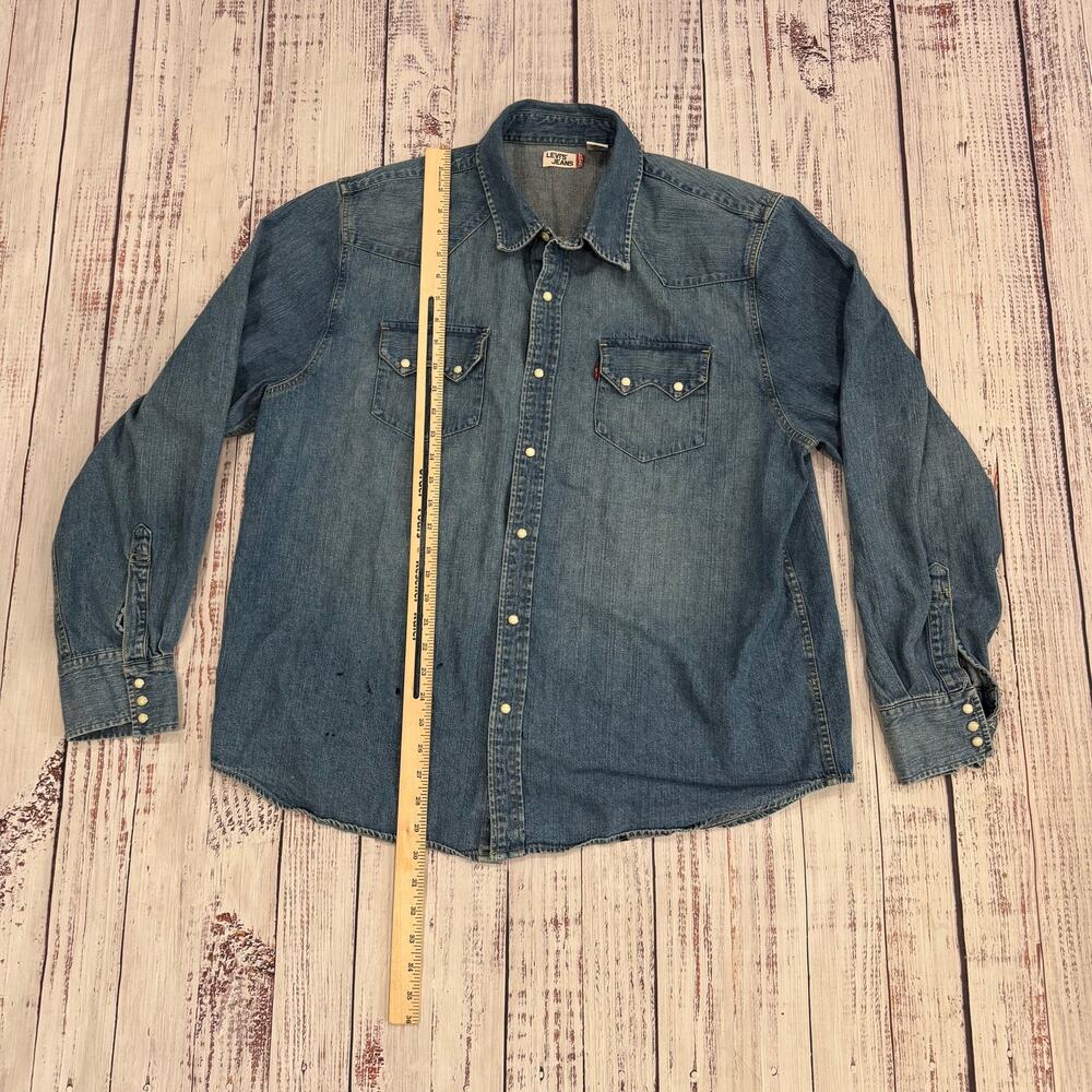 Levi’s Jeans Western Pearl Snap Denim Shirt Men’s XL 100% Cotton - Picture 8 of 9